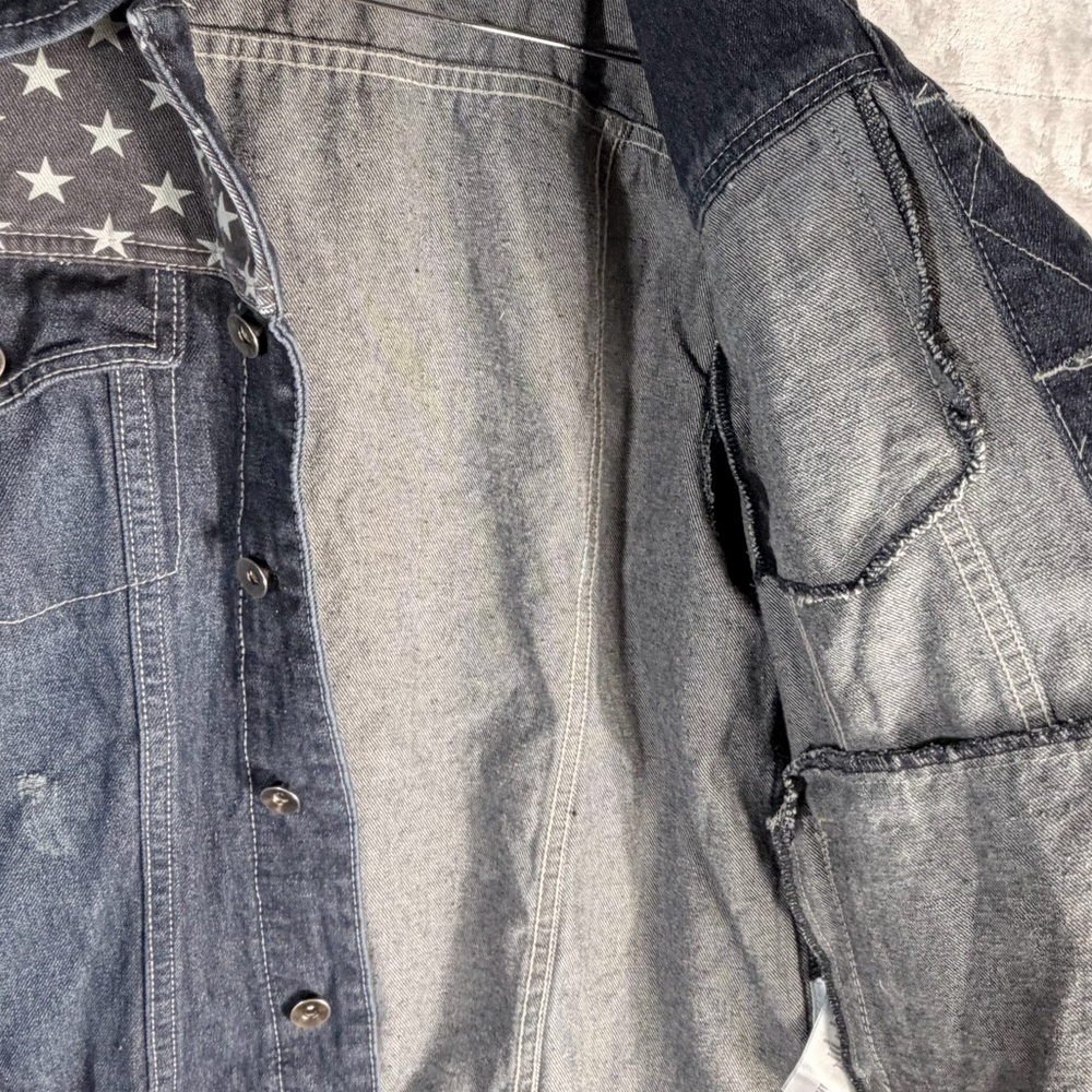 Holton Denim Jacket American Flag Patchwork Size … - image 5